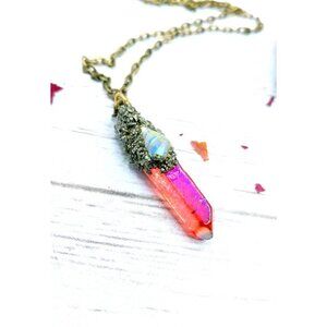 Aura quartz crystal necklace